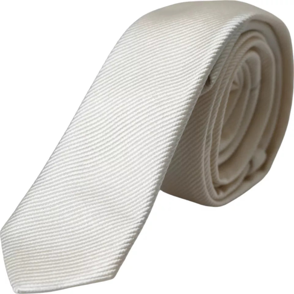 White Solid 100% Silk Adjustable Tie