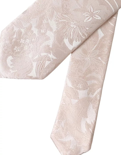 Corbata ajustable para hombre de seda con brocado floral en color blanco roto