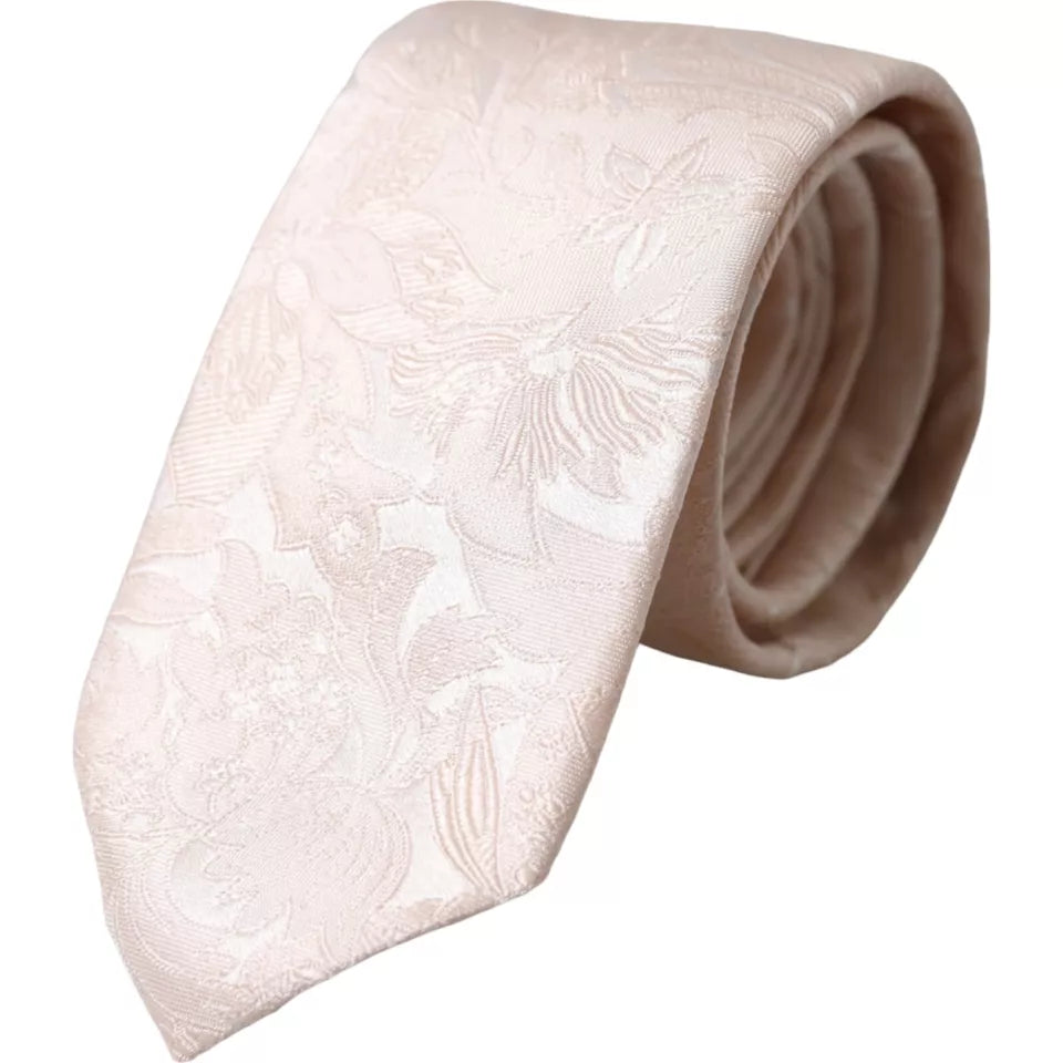 Corbata ajustable para hombre de seda con brocado floral en color blanco roto