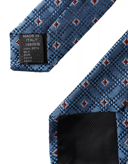 Blue Patterned 100% Silk Adjustable Men Tie