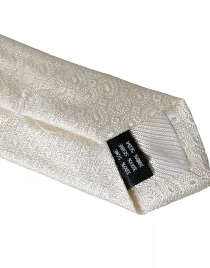 Corbata ajustable de seda con estampado en blanco roto para hombre