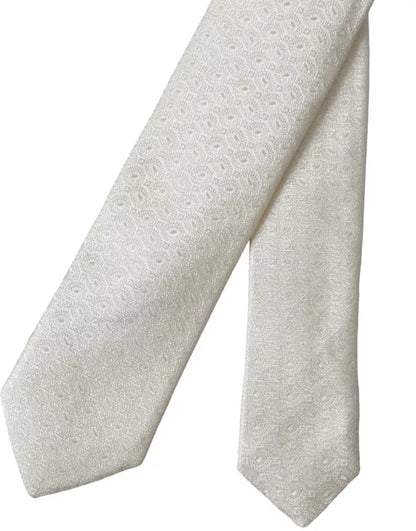 Corbata ajustable de seda con estampado en blanco roto para hombre