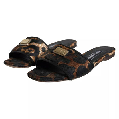 Brown Leopard Logo Slides Flats Sandals Shoes