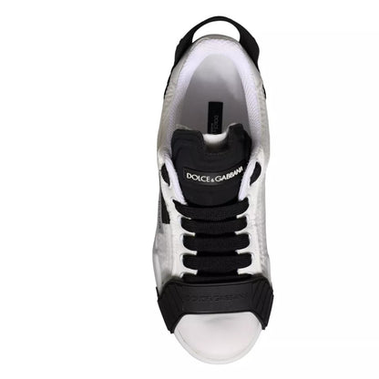 Weiße und schwarze Leder Low Top Damen Sneaker