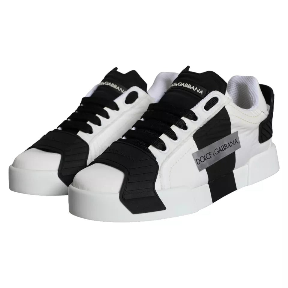 Weiße und schwarze Leder Low Top Damen Sneaker