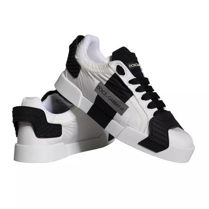 Weiße und schwarze Leder Low Top Damen Sneaker