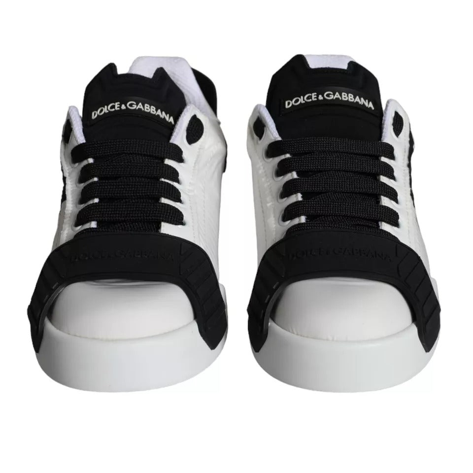 Weiße und schwarze Leder Low Top Damen Sneaker