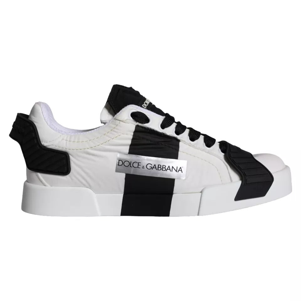 Weiße und schwarze Leder Low Top Damen Sneaker