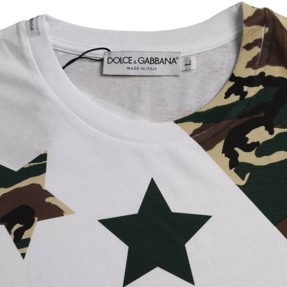 Camiseta de cuello redondo con estrellas y camuflaje blanco para hombre