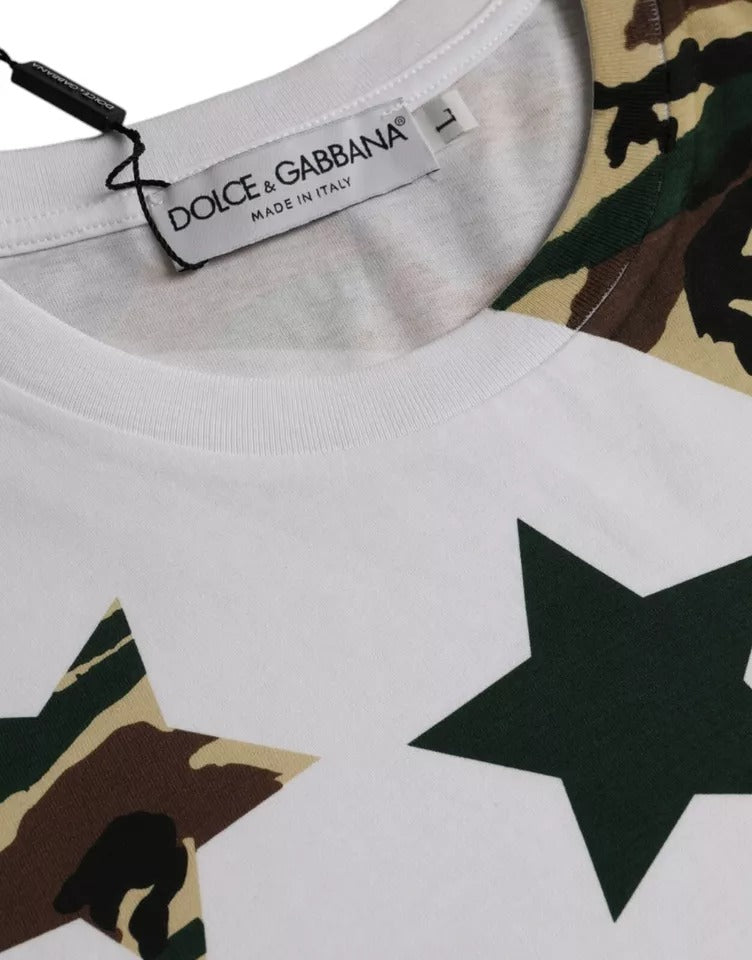 Camiseta de cuello redondo con estrellas y camuflaje blanco para hombre