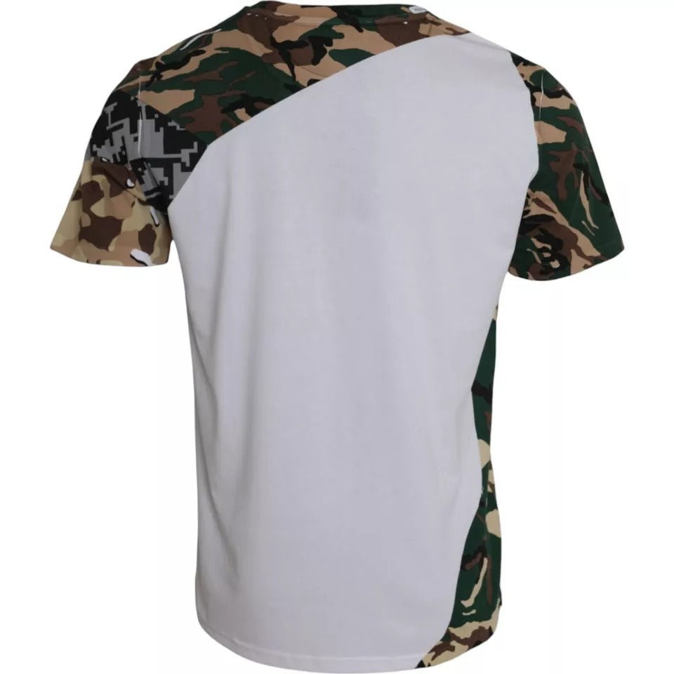 Camiseta de cuello redondo con estrellas y camuflaje blanco para hombre