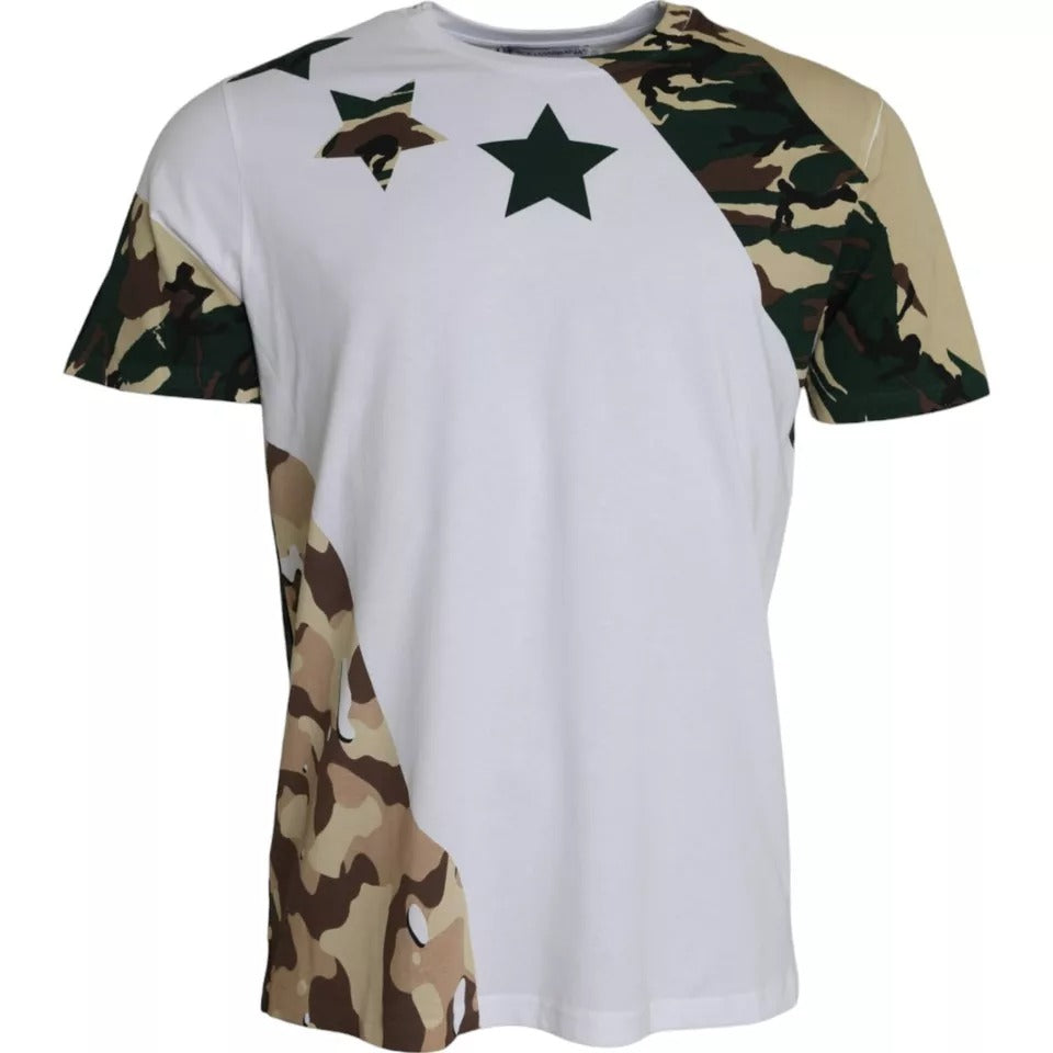 Camiseta de cuello redondo con estrellas y camuflaje blanco para hombre