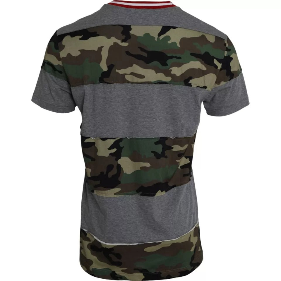 Camiseta de algodón con cuello redondo y estampado de camuflaje multicolor para hombre