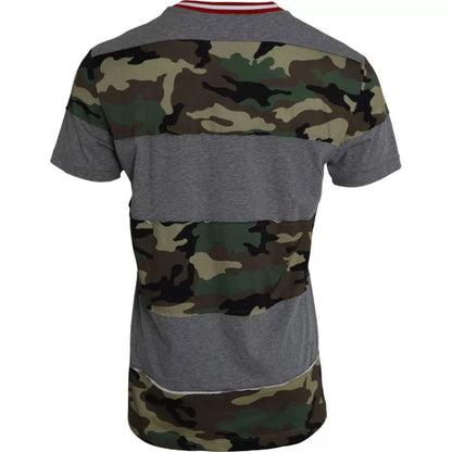 Camiseta de algodón con cuello redondo y estampado de camuflaje multicolor para hombre