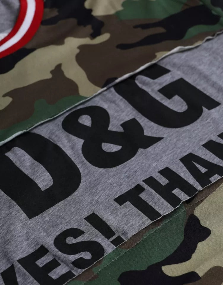 Camiseta de algodón con cuello redondo y estampado de camuflaje multicolor para hombre