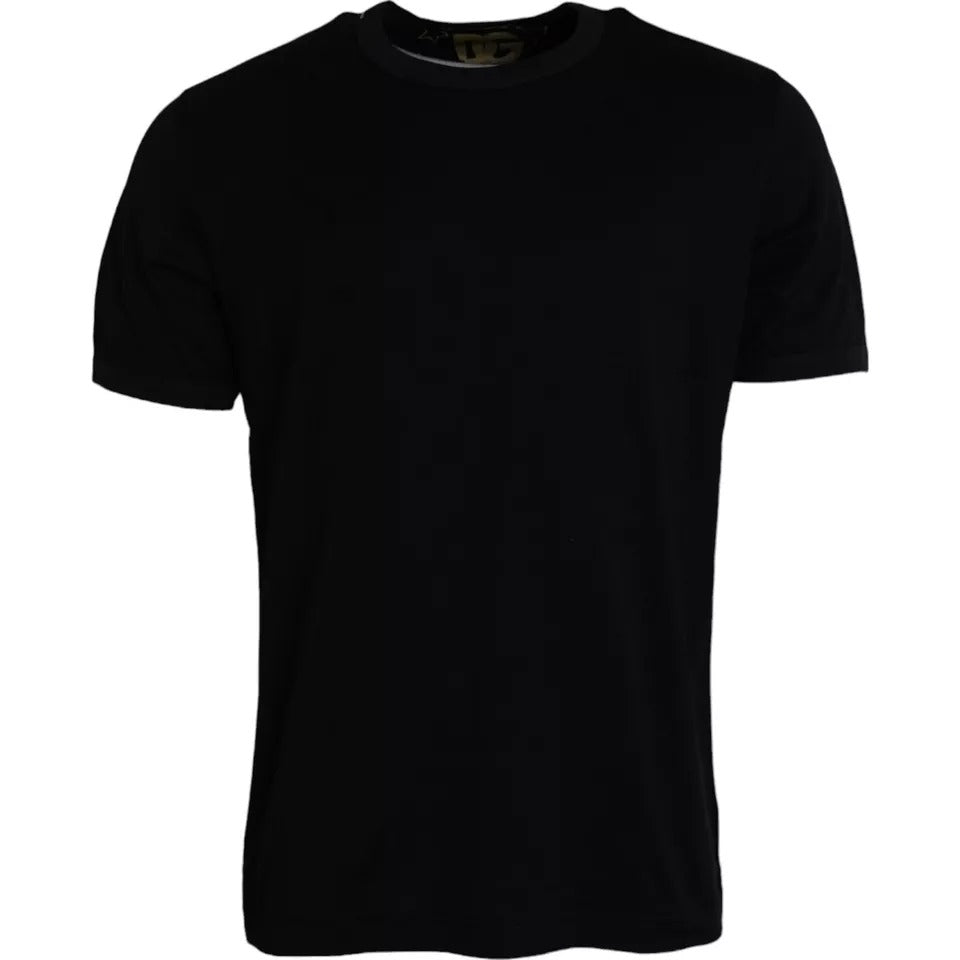 Camiseta de algodón negra de cuello redondo y manga corta para hombre