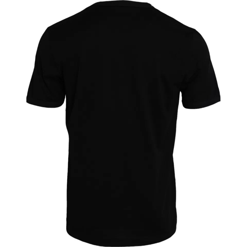 Camiseta de algodón negra de cuello redondo y manga corta para hombre