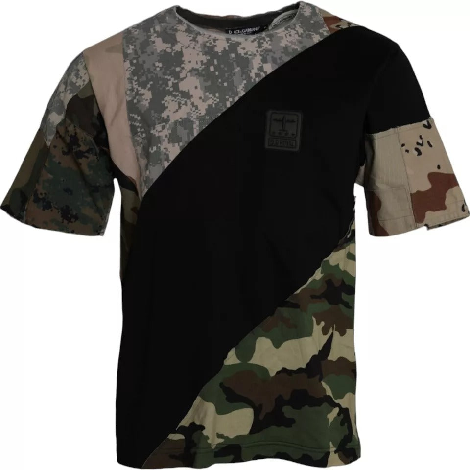 Mehrfarbiges Rundhals-T-Shirt aus Baumwolle mit Camouflage-Muster für Herren