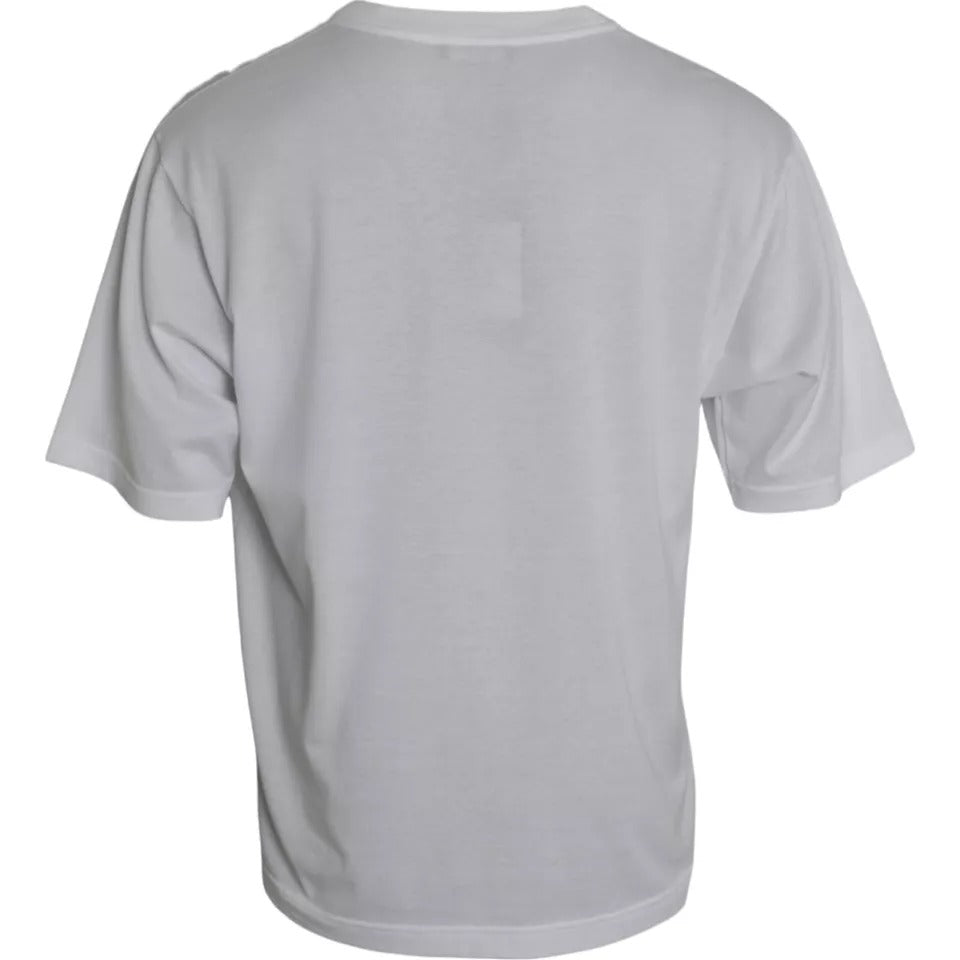 Camiseta de algodón blanca de cuello redondo y manga corta