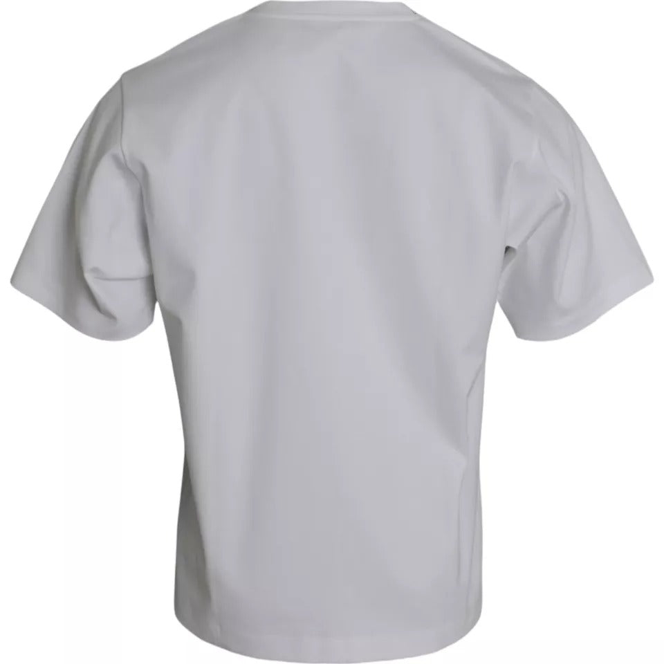 Camiseta de algodón blanca de cuello redondo y manga corta