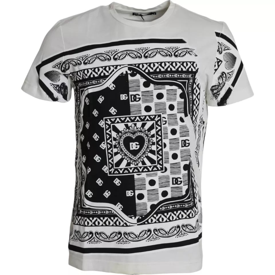 Camiseta de manga corta de algodón con estampado de bandana blanca para hombre