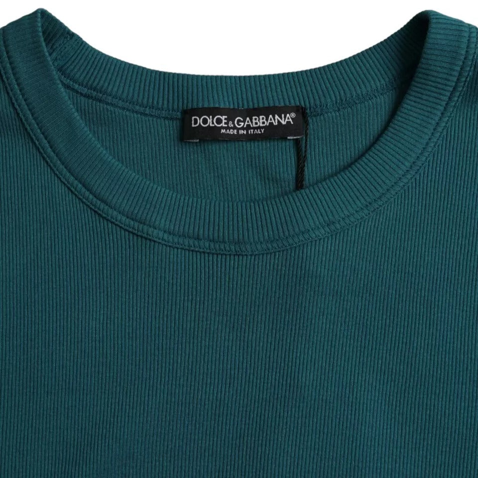 Camiseta de algodón azul y verde con cuello redondo y mangas cortas