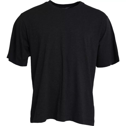 Black Cotton Crew Neck Short Sleeves T-shirt