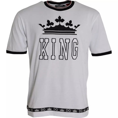 Camiseta de cuello redondo de algodón para hombre White Crown King