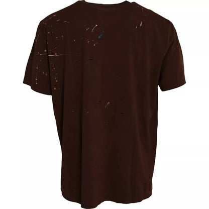 Brown Color Splash Cotton Crew Neck T-shirt