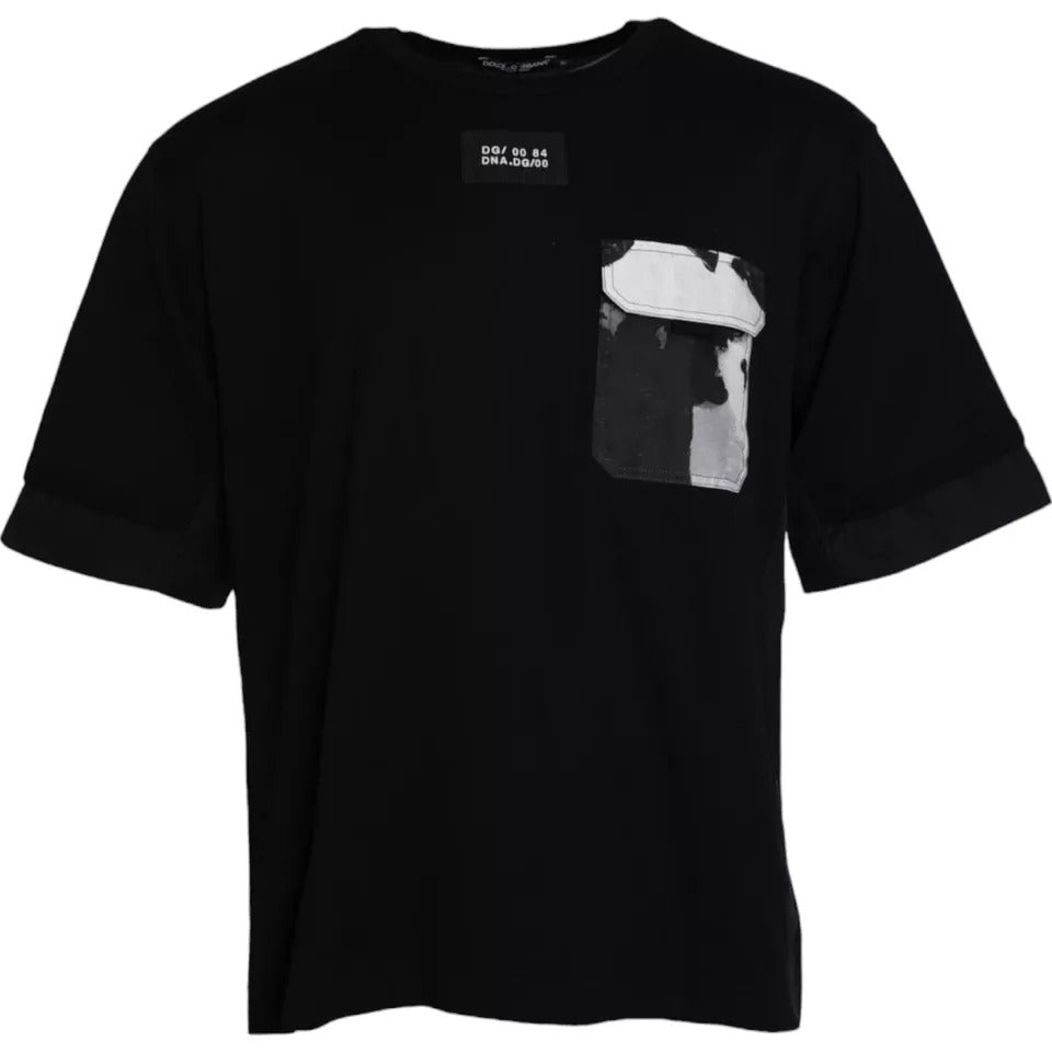 Camiseta de manga corta con bolsillo de algodón negro para hombre