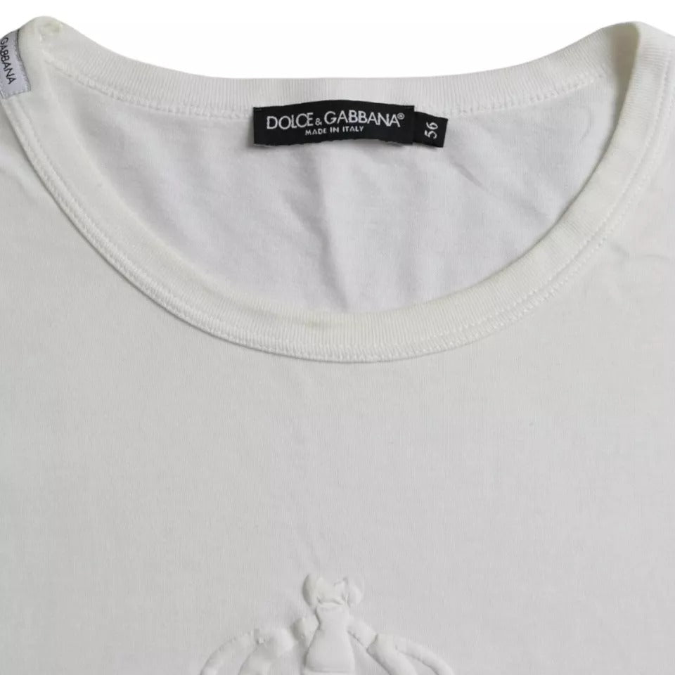 Camiseta de cuello redondo de algodón con logotipo en relieve en color blanco