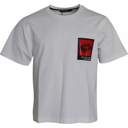 Camiseta de algodón para hombre con estampado de labios rojos y blancos