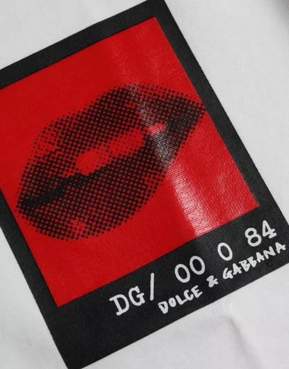 Camiseta de algodón para hombre con estampado de labios rojos y blancos