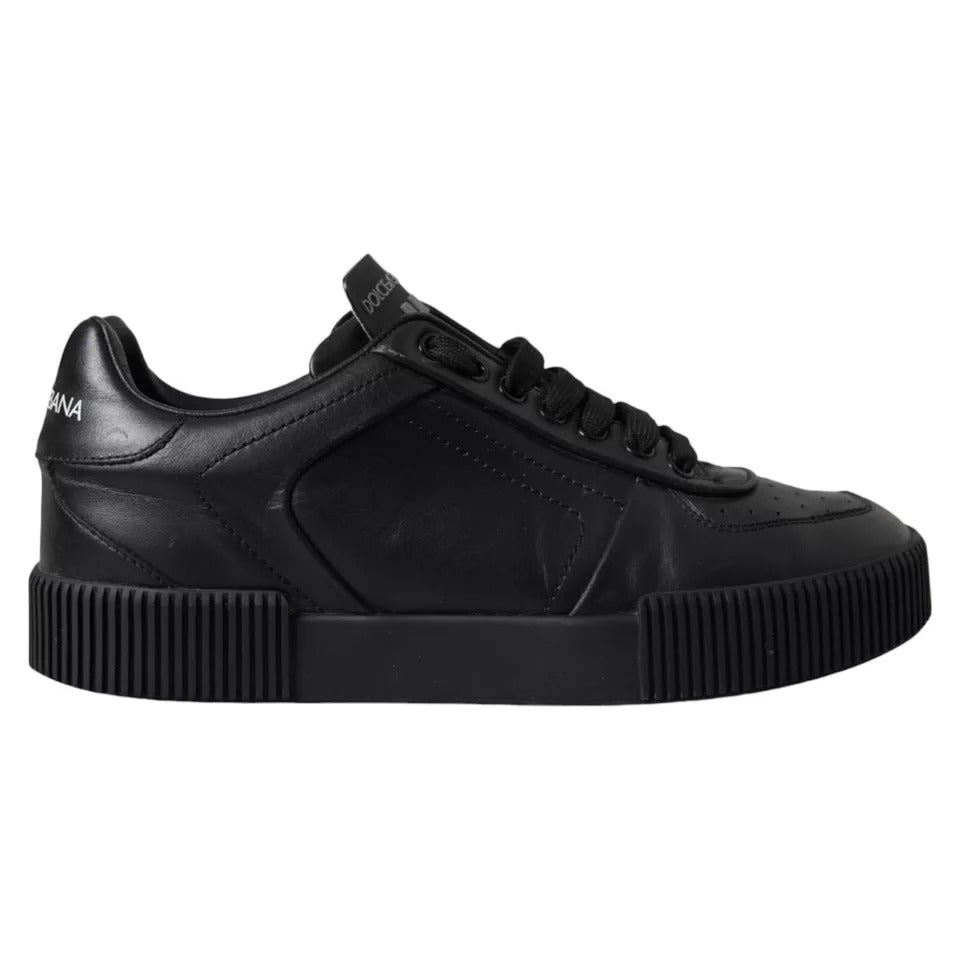 Schwarze Leder Low Top Sneakers Herrenschuhe