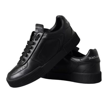 Schwarze Leder Low Top Sneakers Herrenschuhe