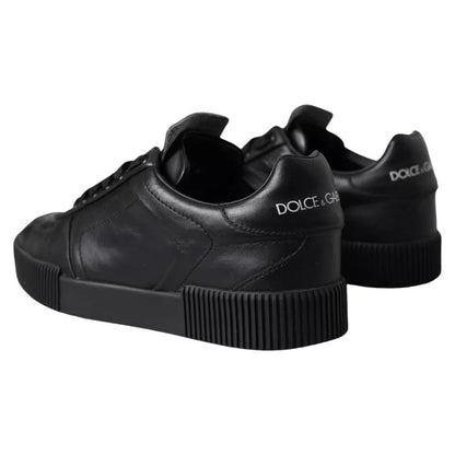 Schwarze Leder Low Top Sneakers Herrenschuhe