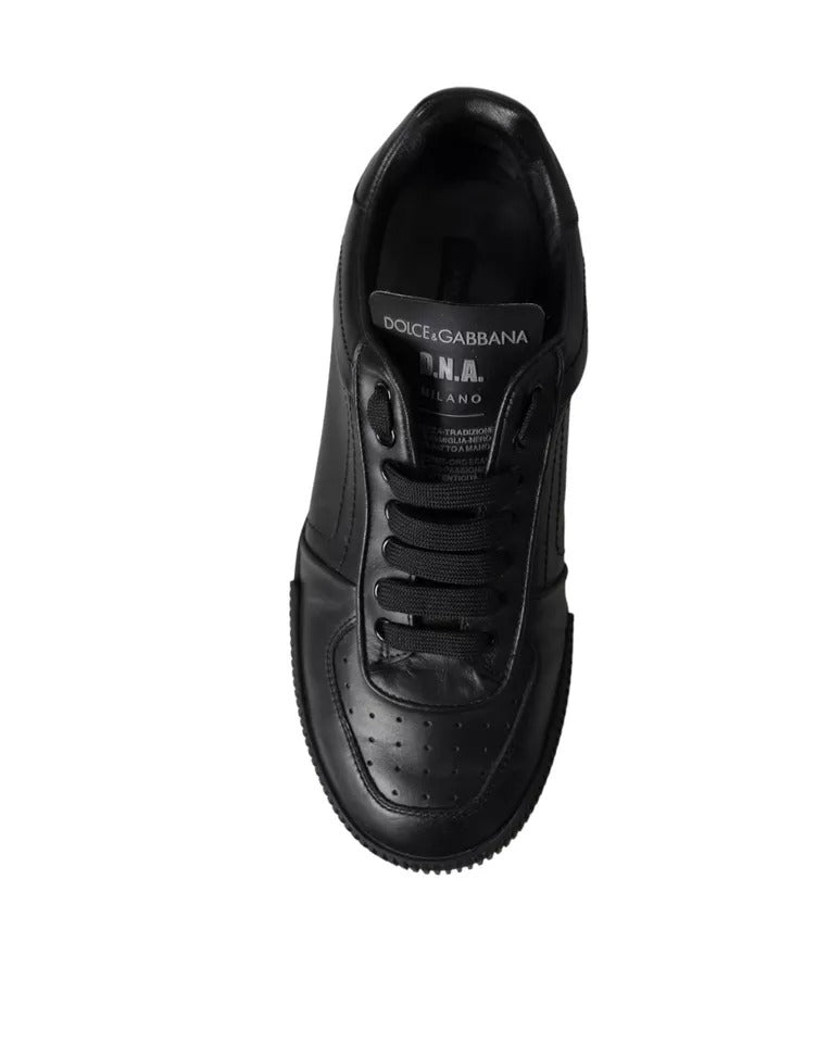 Schwarze Leder Low Top Sneakers Herrenschuhe