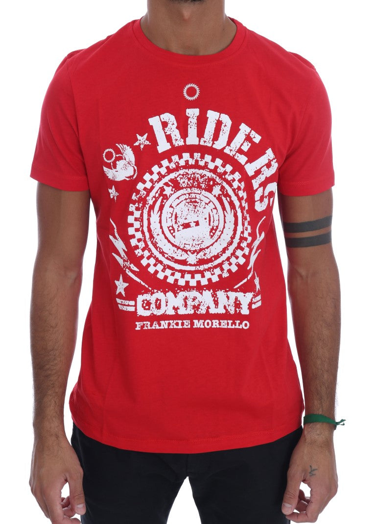 Camiseta elegante de cuello redondo con motivo 'RIDERS' en rojo