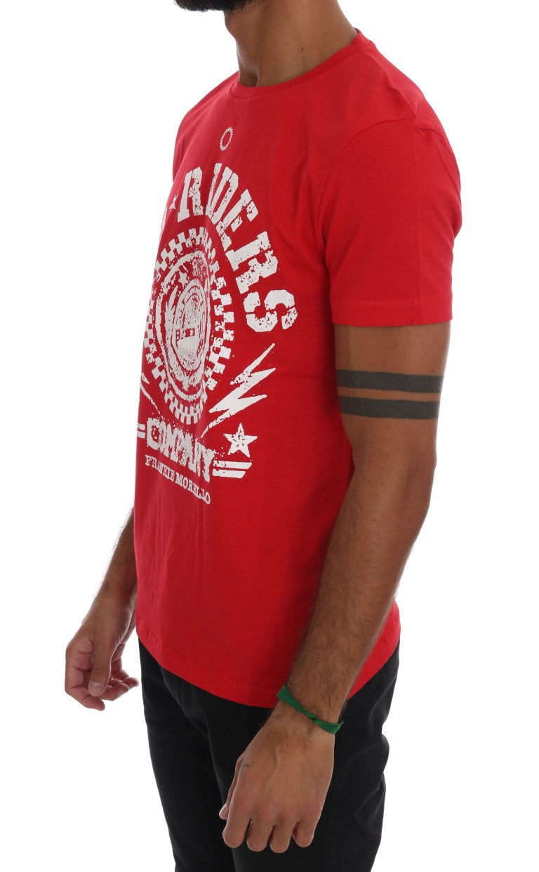 Camiseta elegante de cuello redondo con motivo 'RIDERS' en rojo