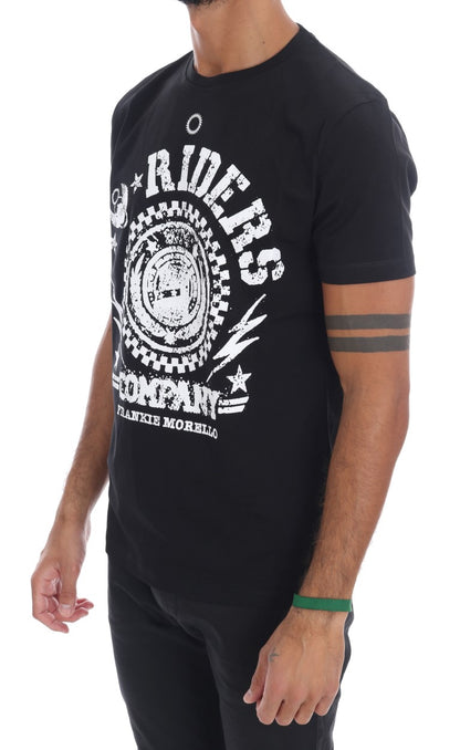 Schickes schwarzes Rundhals-T-Shirt mit „RIDERS“-Motiv