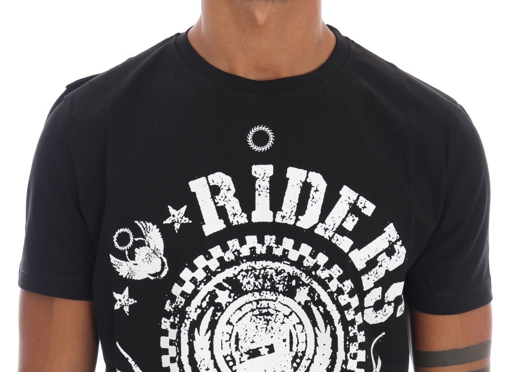 Schickes schwarzes Rundhals-T-Shirt mit „RIDERS“-Motiv