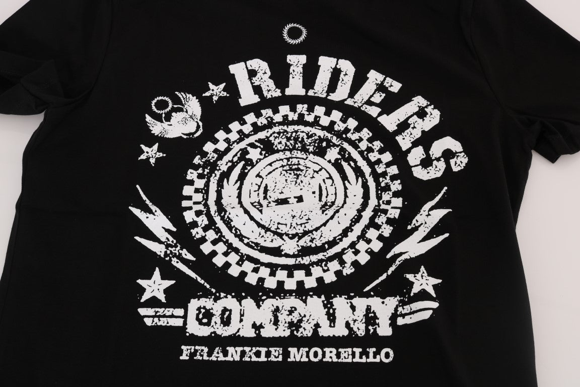 Schickes schwarzes Rundhals-T-Shirt mit „RIDERS“-Motiv