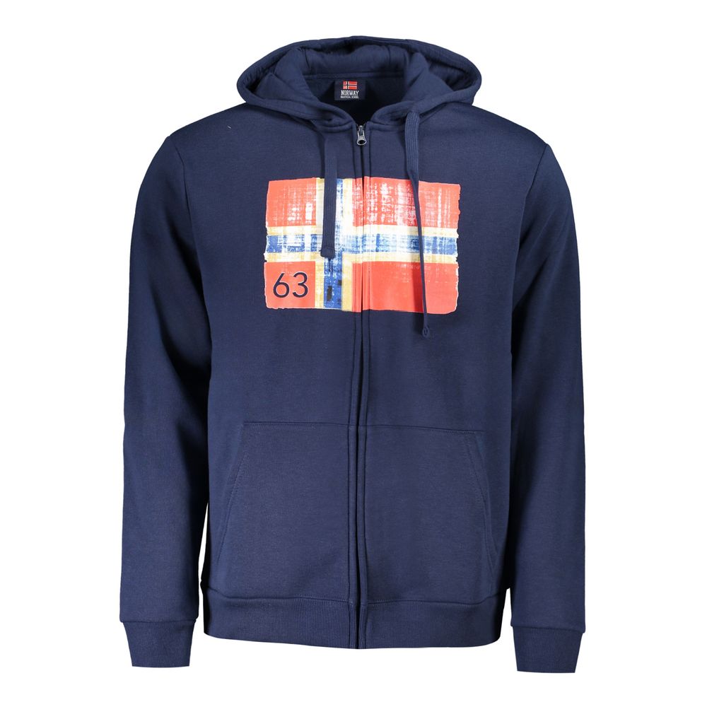 Blue Cotton Men Hooded Sweater