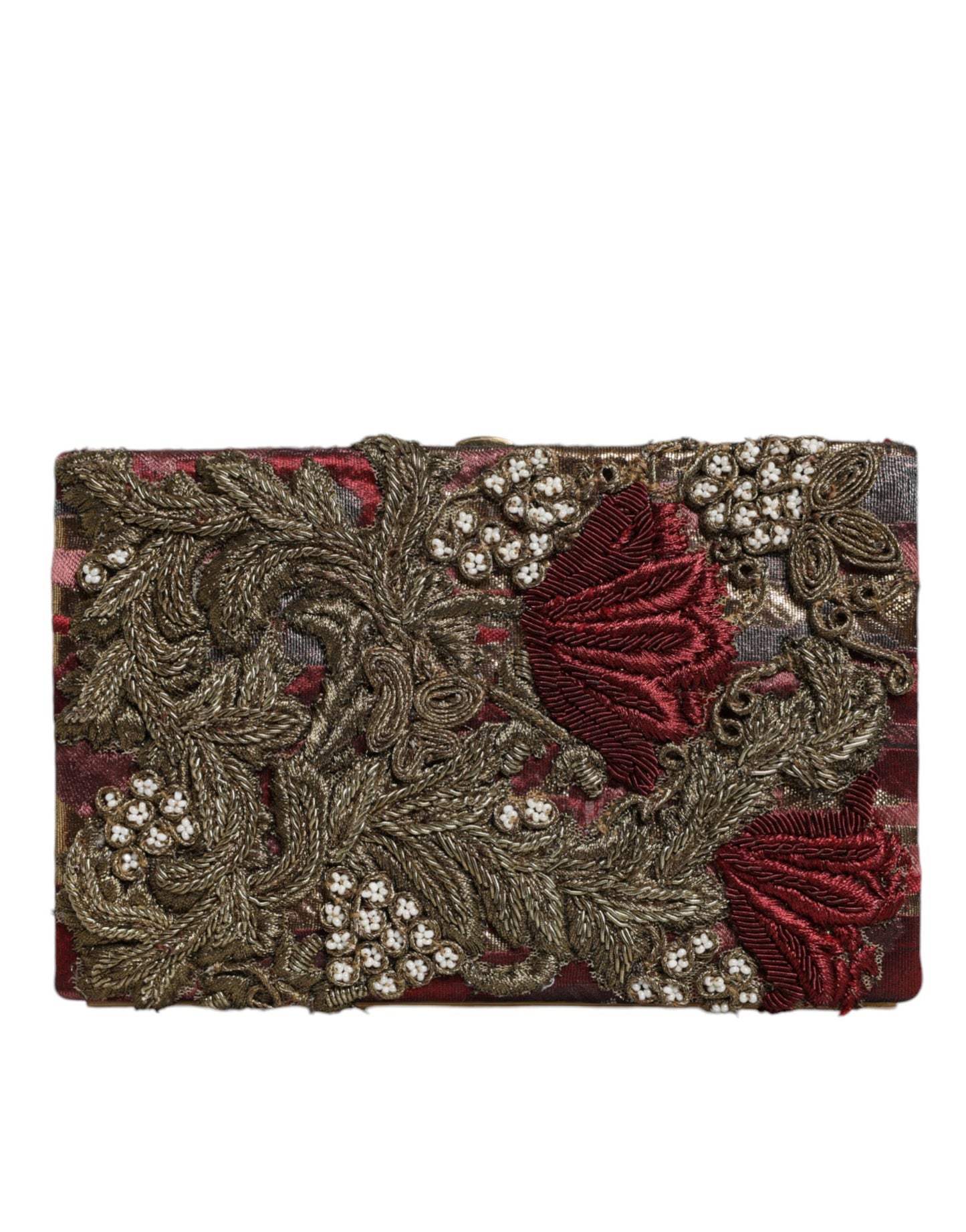 Maroon Gold Floral Jacquard Gold Frame Clutch Evening Purse Bag