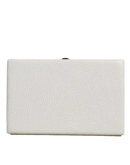 White Leather Gold Frame Clutch Evening Party Purse Bag