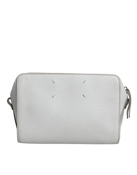 Bolso de mano grande de piel blanca con cremallera para mujer