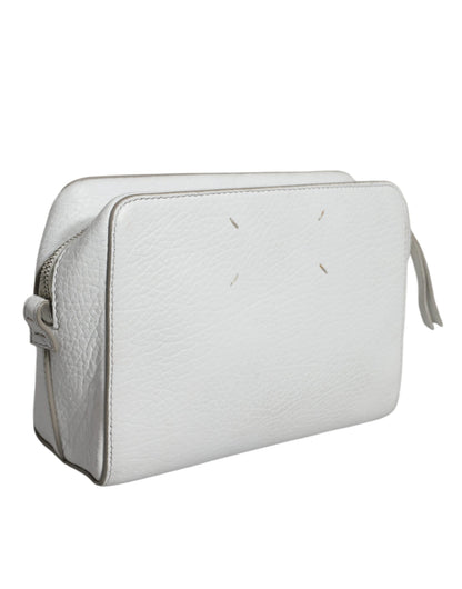 Bolso de mano grande de piel blanca con cremallera para mujer