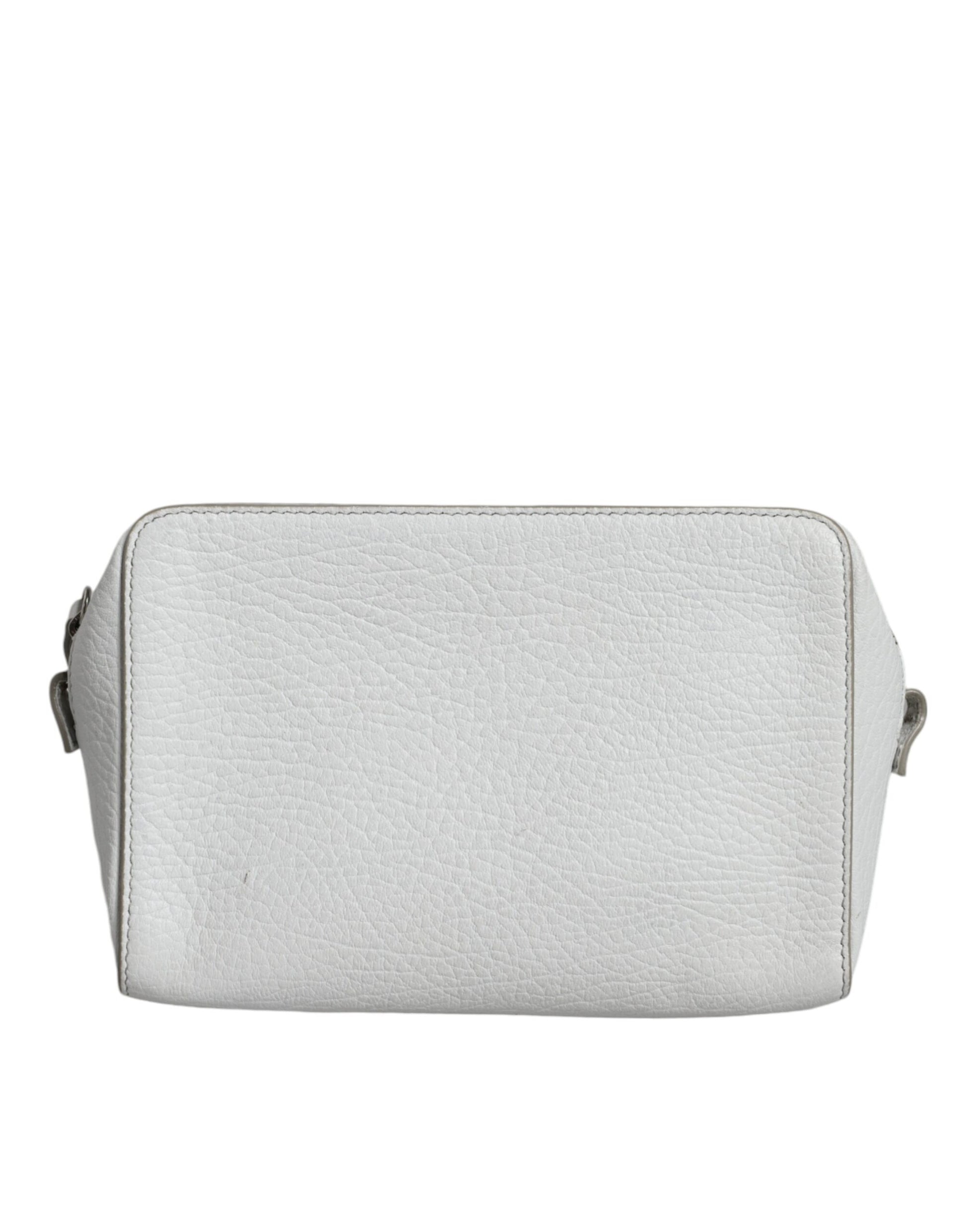 Bolso de mano grande de piel blanca con cremallera para mujer