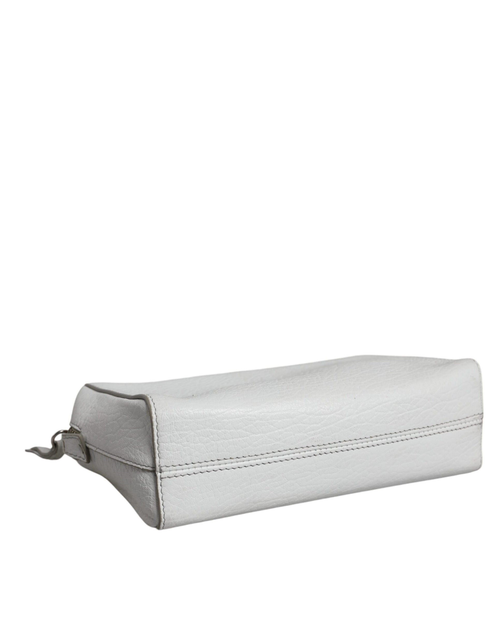 Bolso de mano grande de piel blanca con cremallera para mujer