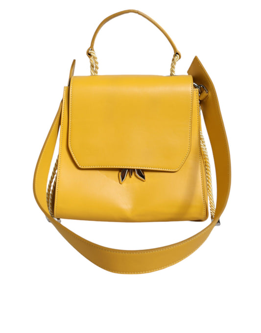 Bolso de mano con correa para el hombro de cuero amarillo